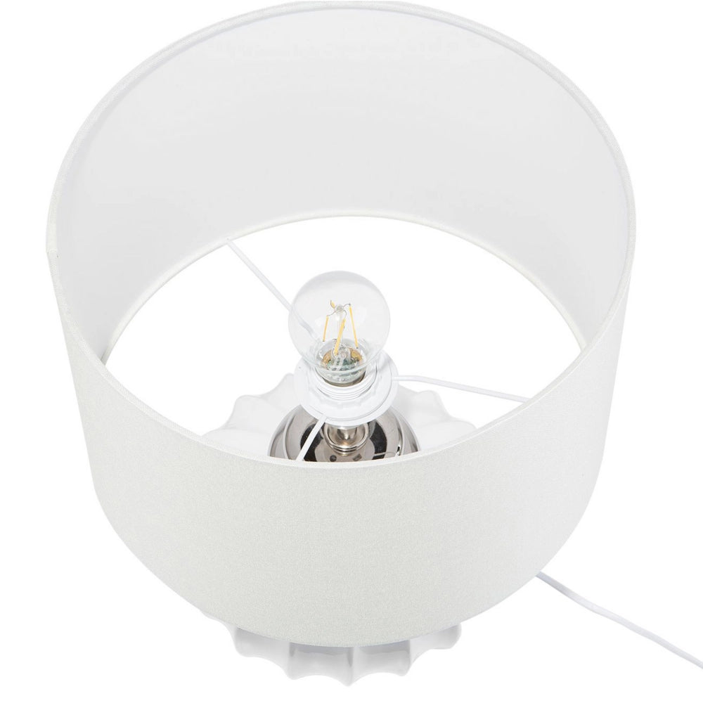 Lampada da Tavolo Lampada da Comodino Base in Ceramica bianco sporco Tamburo paralume in policotone Paralume Rotondo