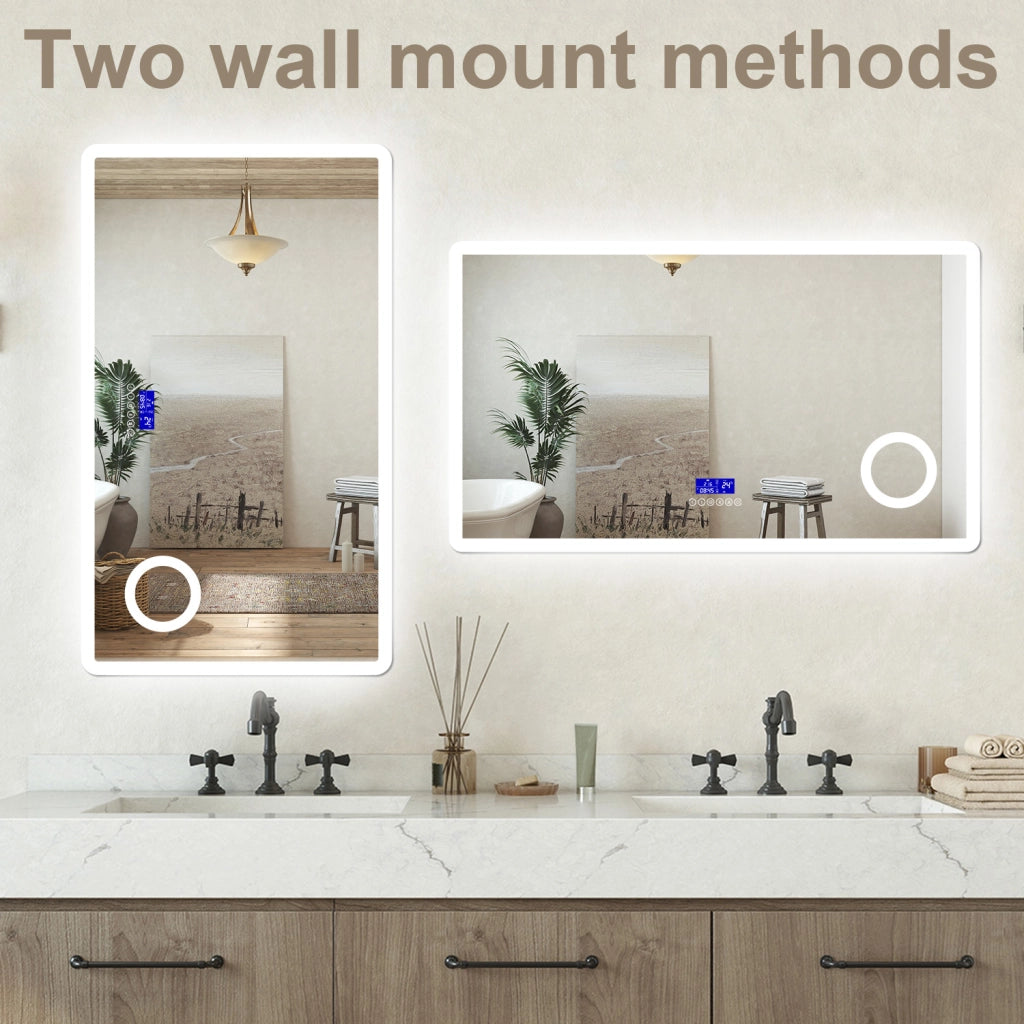 Specchio bagno Rettangolare 100x60cm Led Con 3 Luci + 3X Lente d'ingrandimento + Bluetooth + Antiappannamento