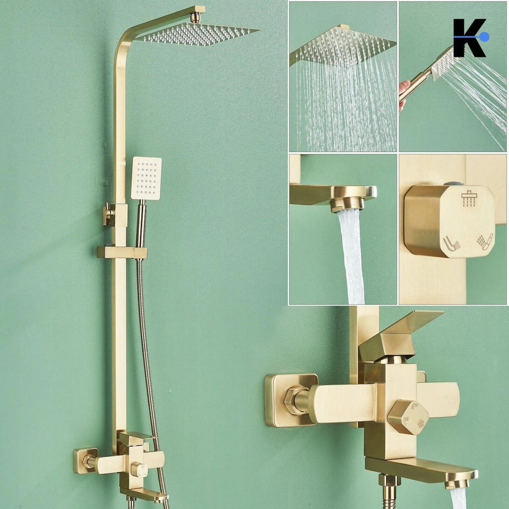 LANA | Set doccia premium oro lucido acciaio inox | Miscelatore doccia di design sistema doccia | Miscelatore doccia completo di doccetta