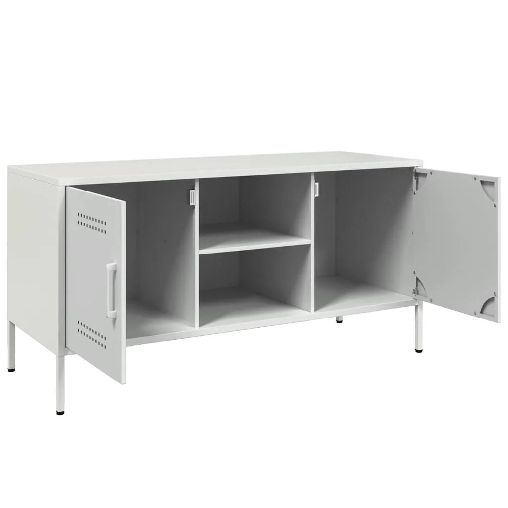 Mobile TV multimediale mensola TV credenza TV per sala da pranzo soggiorno camera da letto 100,5 x 39 x 50,5 cm acciaio bianco 02_0025543