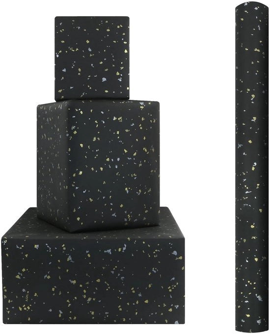 Papeliera Luxe a Punti Metallici Oro/Argento - Finestra Nera - 1 Rotolo Mini 43 x 300 cm - Ideale per Compleanni/Sposali - Carta da Imballo