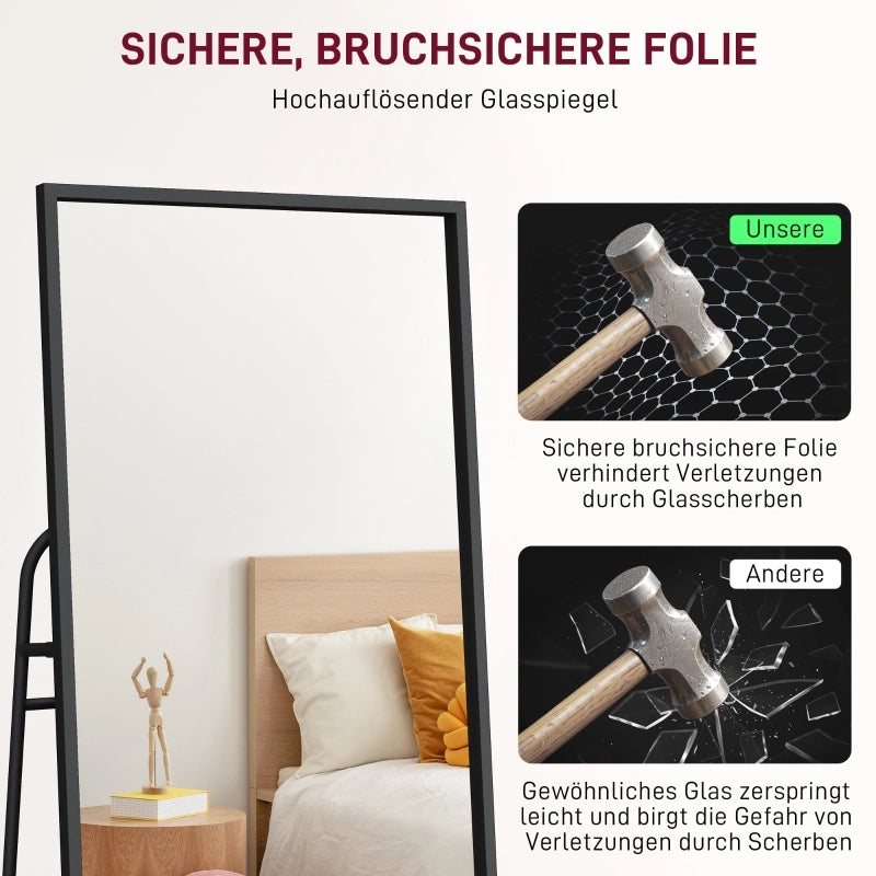 SPECCHIO INTERO 157x50 cm Nero stile industriale con ripiano e 2 ganci