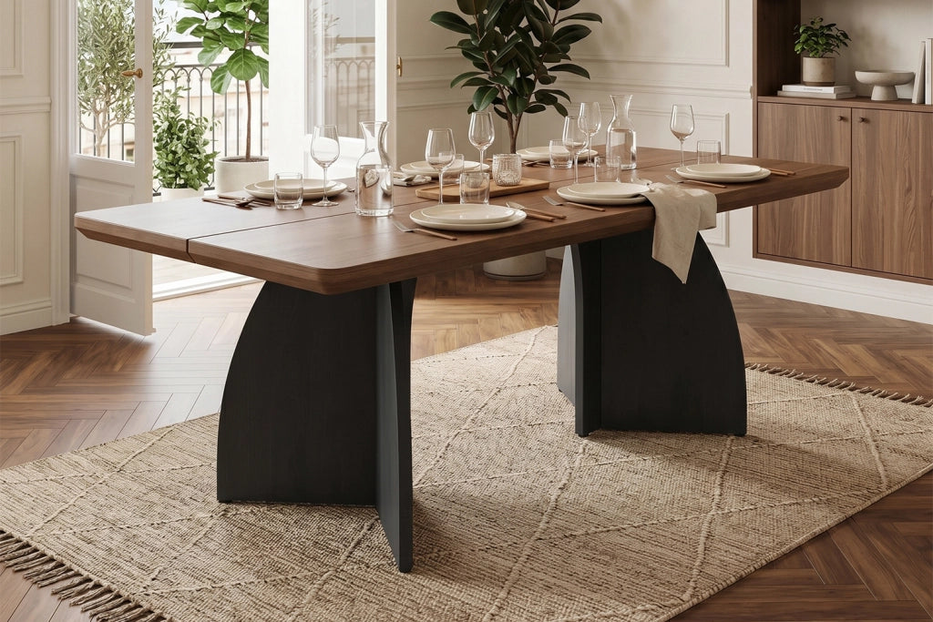 Tavolo da pranzo 160×80 cm in MDF, colore noce, per 4-6 persone, piano da 4 cm, struttura stabile, design moderno