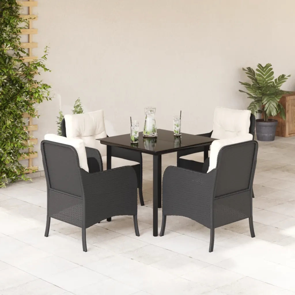 Set da Pranzo da Giardino 5 pz Nero con Cuscini in Polyrattan 3211914