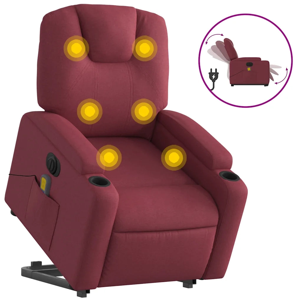 Poltrona Alzapersona Massaggiante Elettrica Rosso Vino Tessuto 3204407