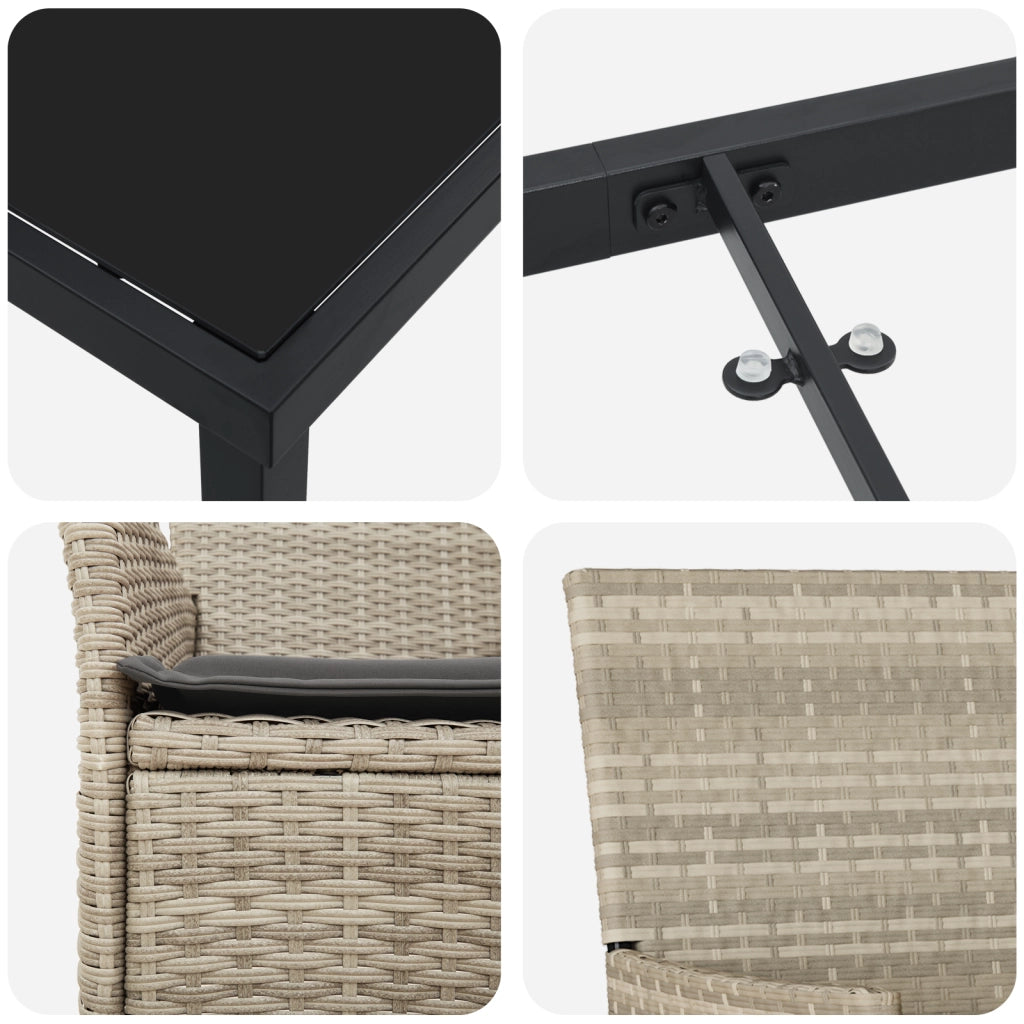 Set da Pranzo da Giardino a 7 Pezzi con Cuscini Grigio Chiaro Polyrattan