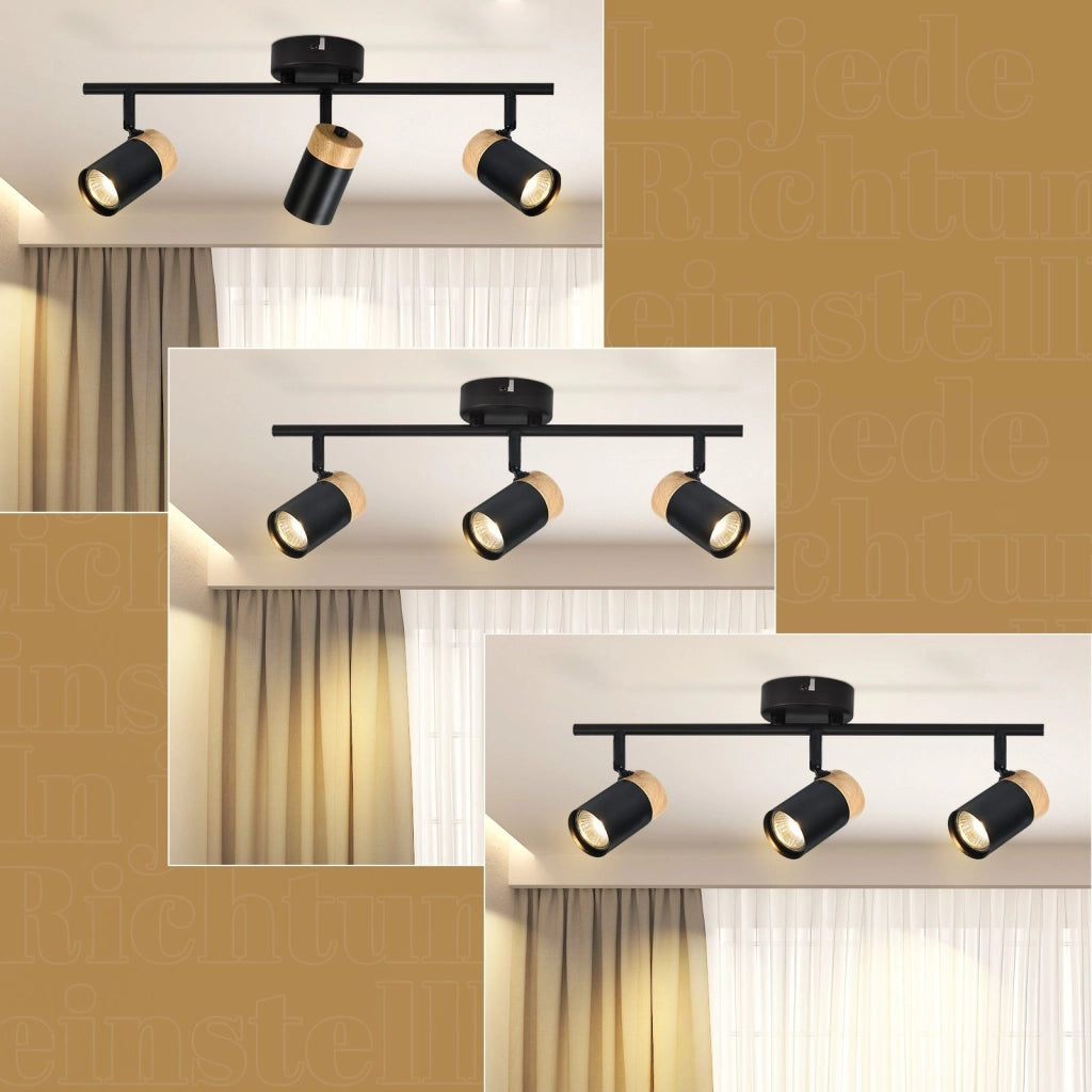 ZMH Lampada da soffitto a sospensione 3 fiamme legno GU10 orientabile 330° per camera letto