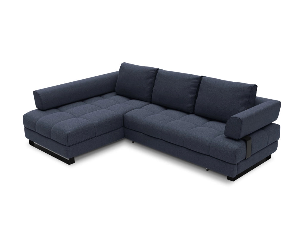 Cosmopolitan Design - Divano convertibile angolare sinistro con box "Clinton" 5 posti in tessuto strutturato blu scuro 