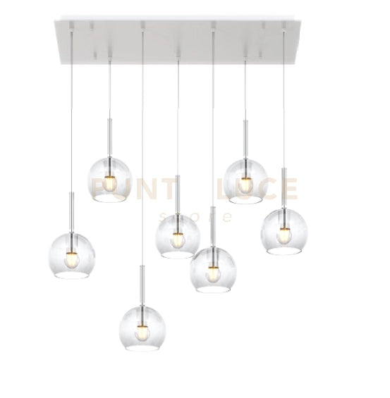 SOSP. BIANCO RETTANGOLARE 7 LUCI VETRI TUTTI PICCOLO TRASPARENTE 1155BI-S7 RP-TR