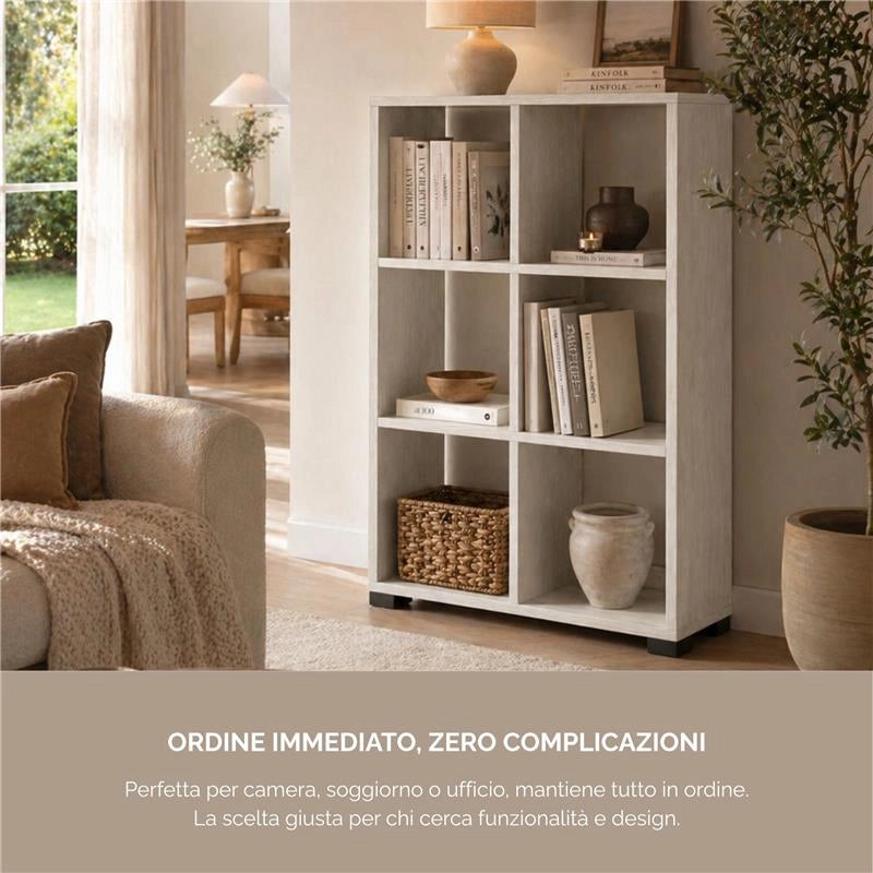 LIBRERIA CUBICA IN LEGNO BIANCO MODERNA CON 6 RIPIANI DIMENSIONI 60X24X98 CM