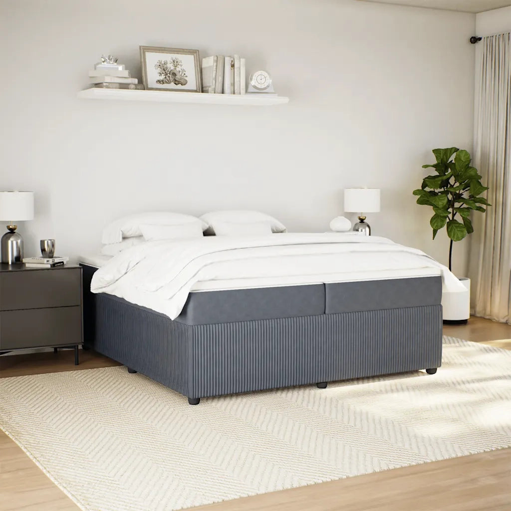 Giroletto a Molle con Materasso Grigio Scuro 200x200 cm Velluto