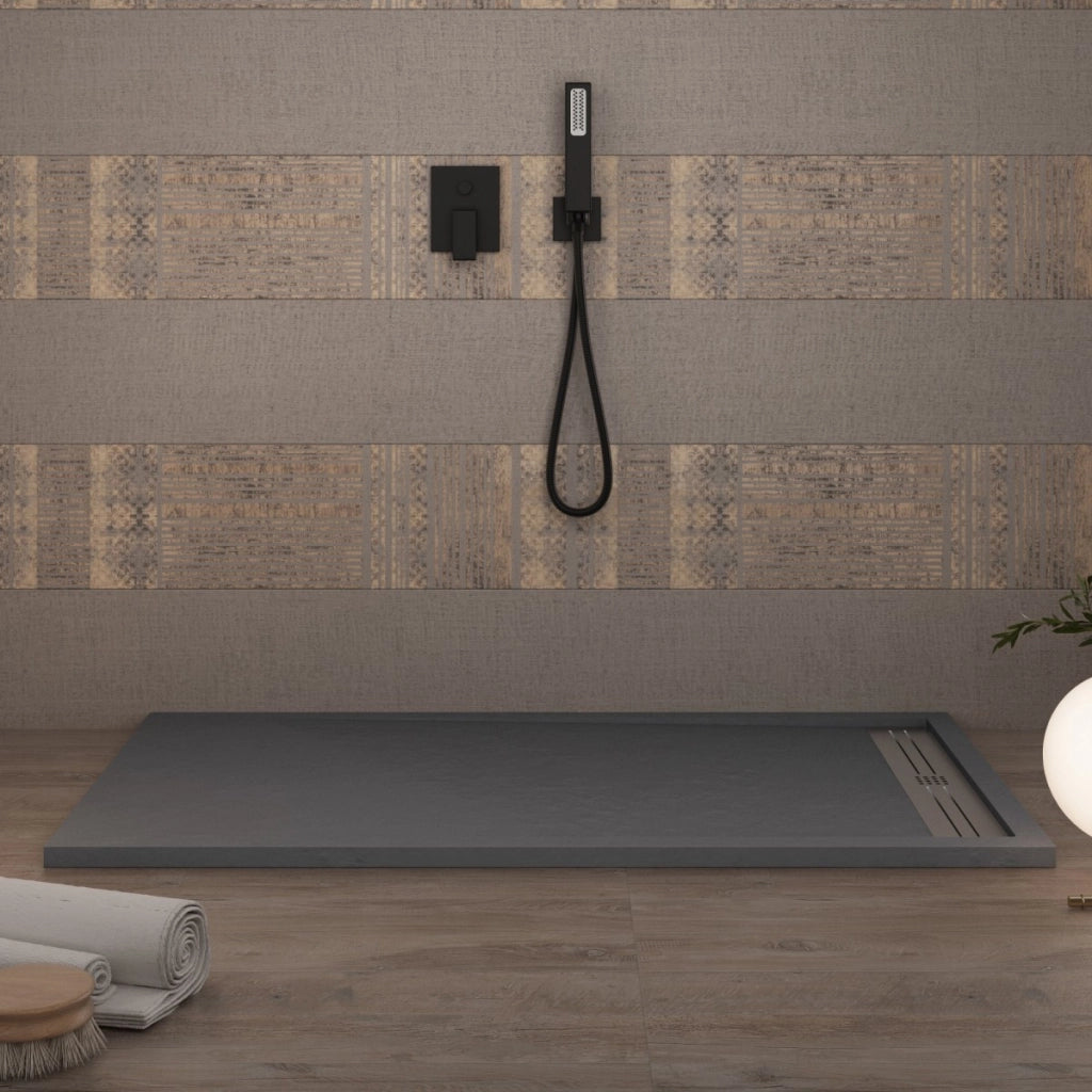 Piatto doccia in marmoresina grigio scuro effetto pietra cemento relax, misura 90x200