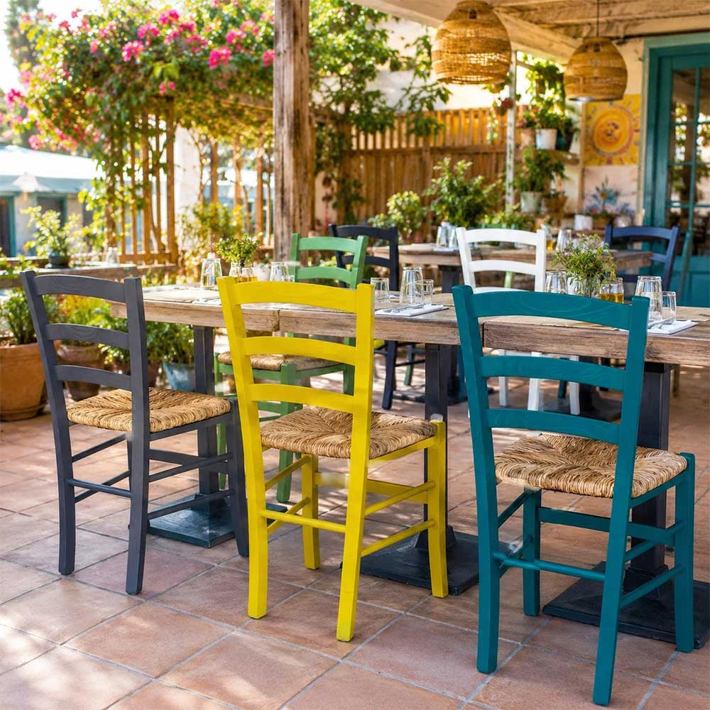 Set di 6 sedie Venezia in legno verde, nero, grigio, bianco, giallo, turchese