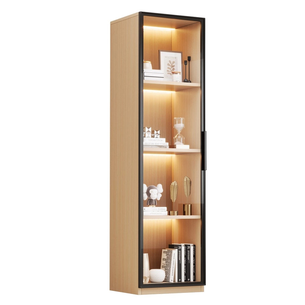 Vetrina con Porta in Vetro e LED ¨C Xylo ¨C Rovere, MDF, 40x40x165 cm