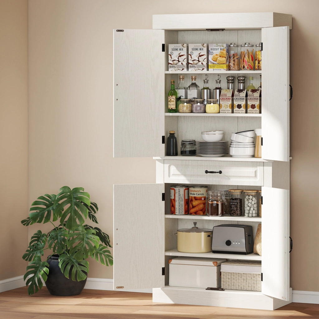 Credenza Cucina con 2 Armadietti e Cassetto in Stile Coloniale, 80x35x180cm Bianco