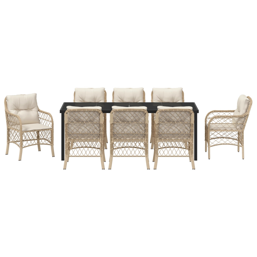 Set da Pranzo da Giardino 9 Pezzi con Cuscini Beige Rattan Polimerico