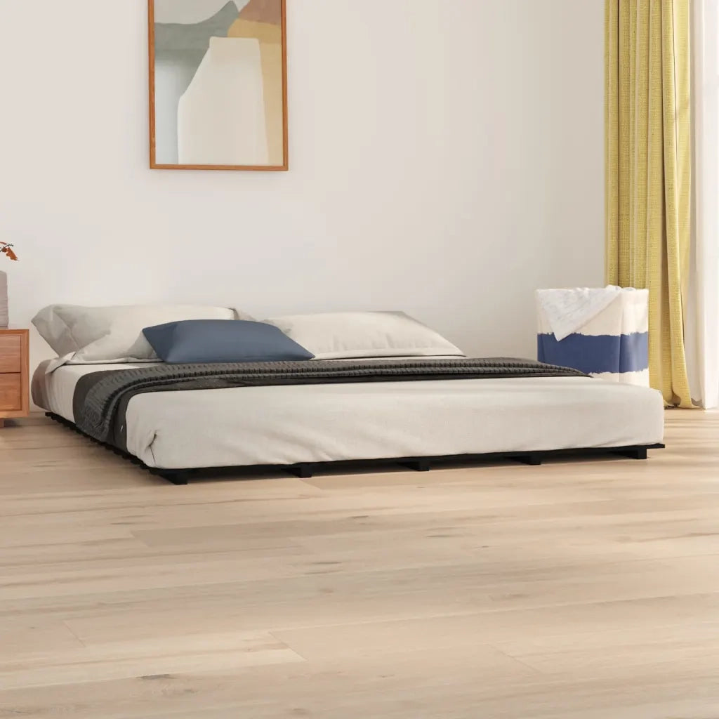 Giroletto-Struttura Letto Nero 200x200 cm in Legno Massello di Pino 637233