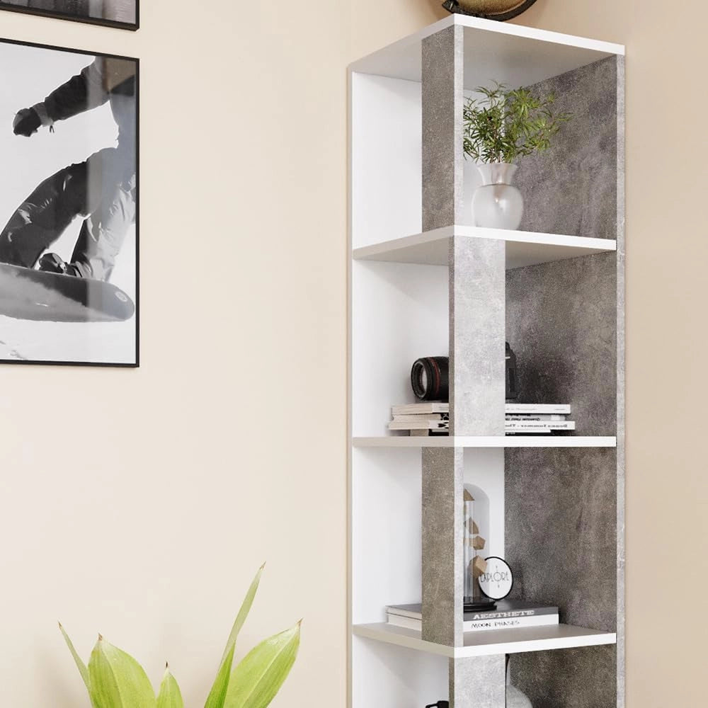 Scaffale angolare Lio, Calcestruzzo, 33.3 x 162.2 cm, per riporre libri e decorazioni negli angoli della stanza