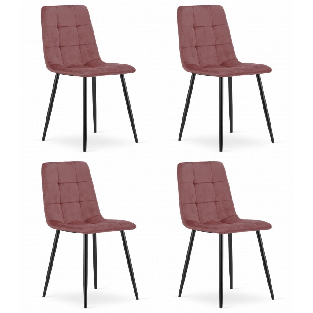 Set di 4 Sedie Kara in Velluto Rosa con Gambe Nere