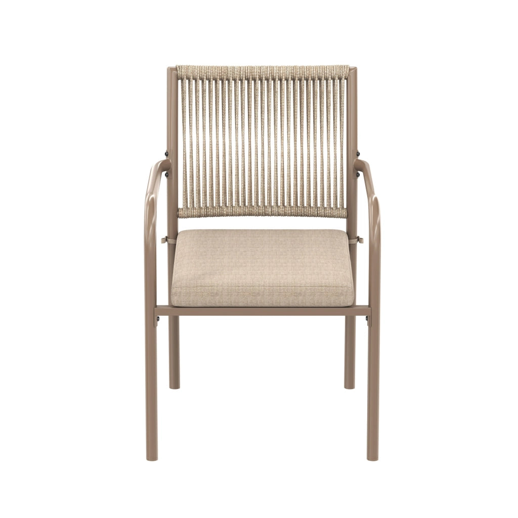 Set Tavolo Rotondo in Vetro e 4 Sedie con Braccioli in Polyrattan ¨C MINIMAL ¨C Ferro, Giardino/Balcone