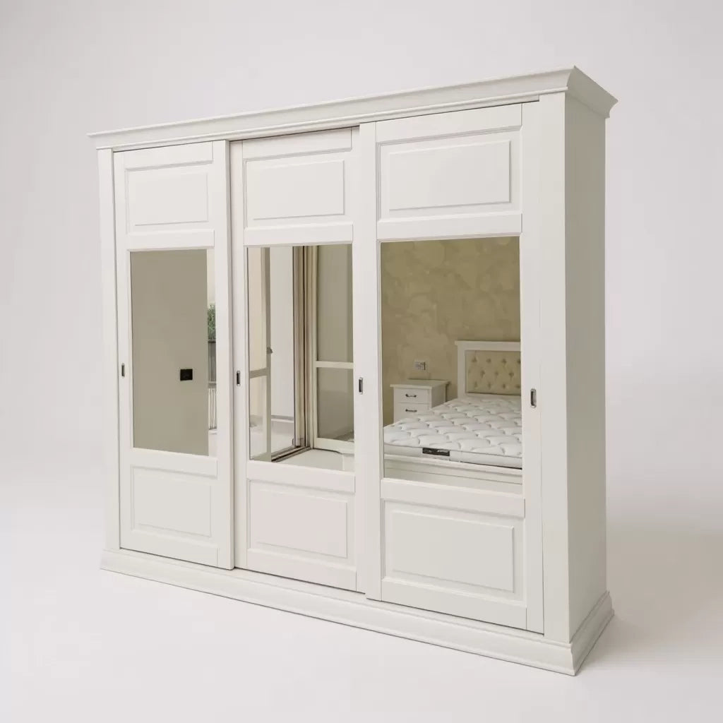 Armadio 3 porte scorrevoli vetro legno shabby bianco 294x65x258 - Mobili 2G