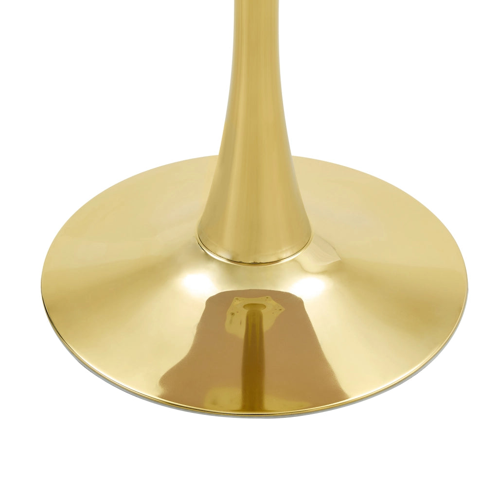 Tavolo rotondo da pranzo o soggiorno 60 cm; stile Mid-Century; MDF effetto noce e metallo dorato