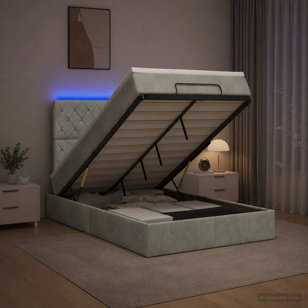 Letto Ottomano con Materasso e LED Grigio Chiaro 120 x 200 cm 3458223