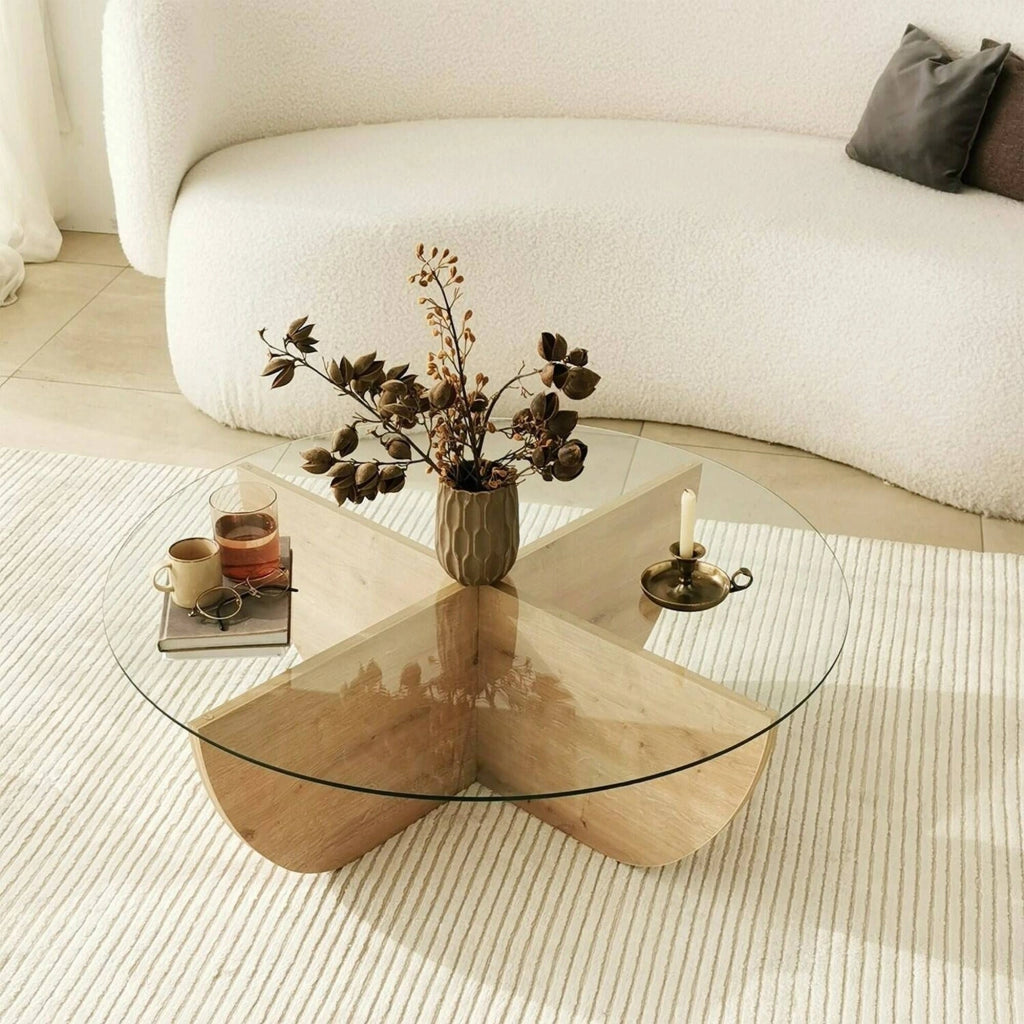 Jolanda, Tavolino da Salotto Forma Circolare, 90x90x30h cm Marrone Rovere