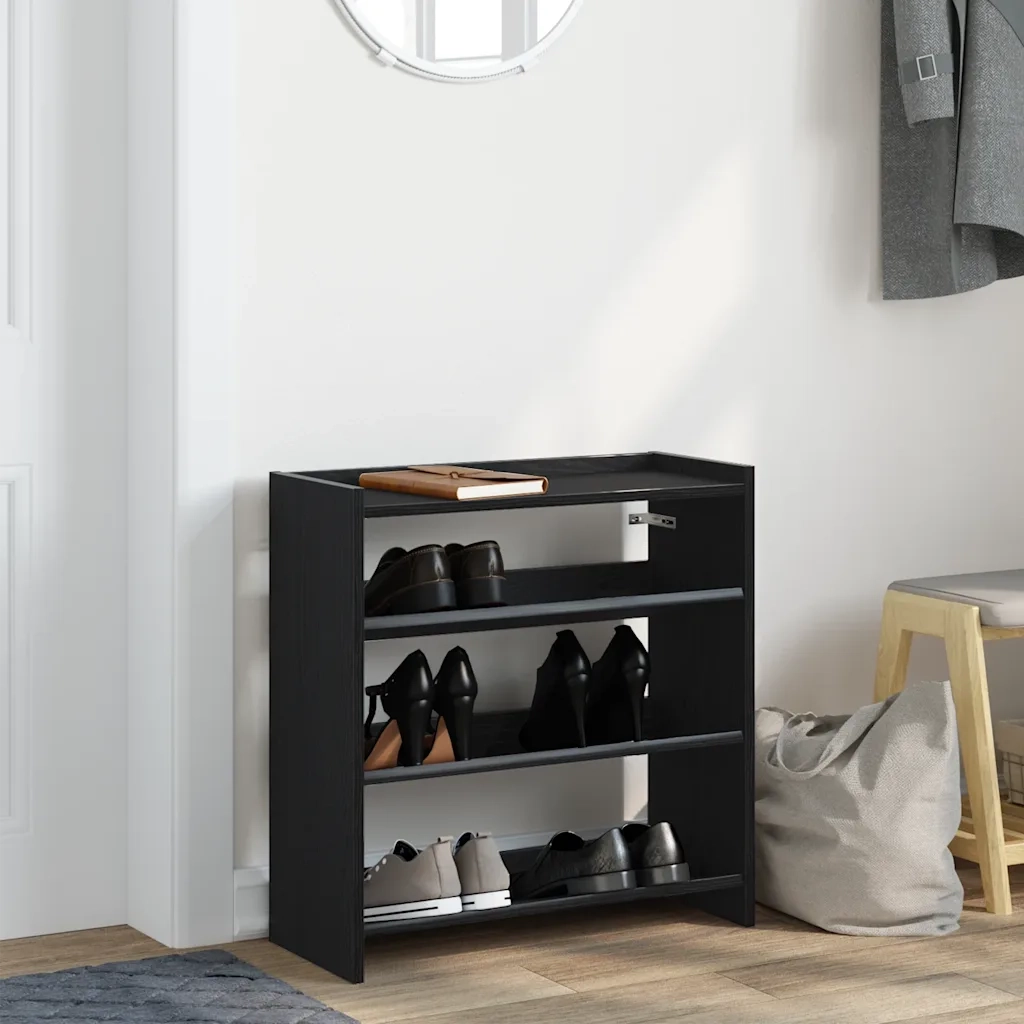 Scarpiera-Scaffale per scarpe Nera 60x25x62 cm in Legno Multistrato