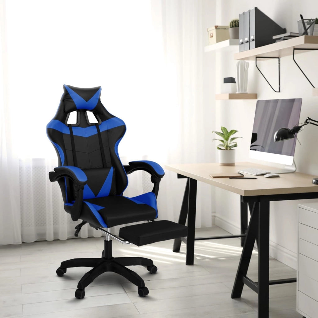 Sedia da gioco ALEX regolabile con poggiapiedi, cuscino per la testa e cuscino lombare in nero e blu
