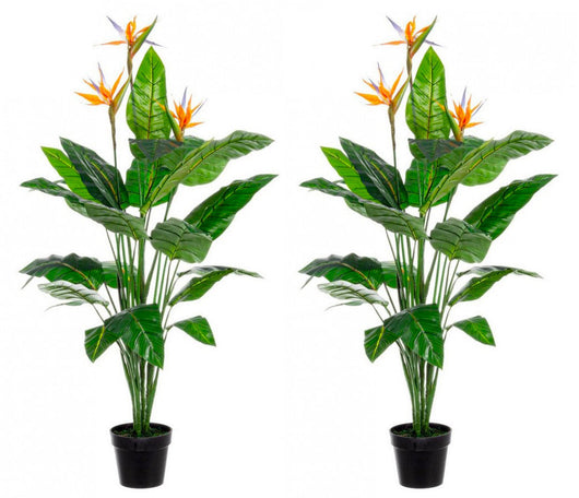 Set 2 Piante Artificiali Strelitzia 70x70x150 cm in Plastica con Vasi Verde