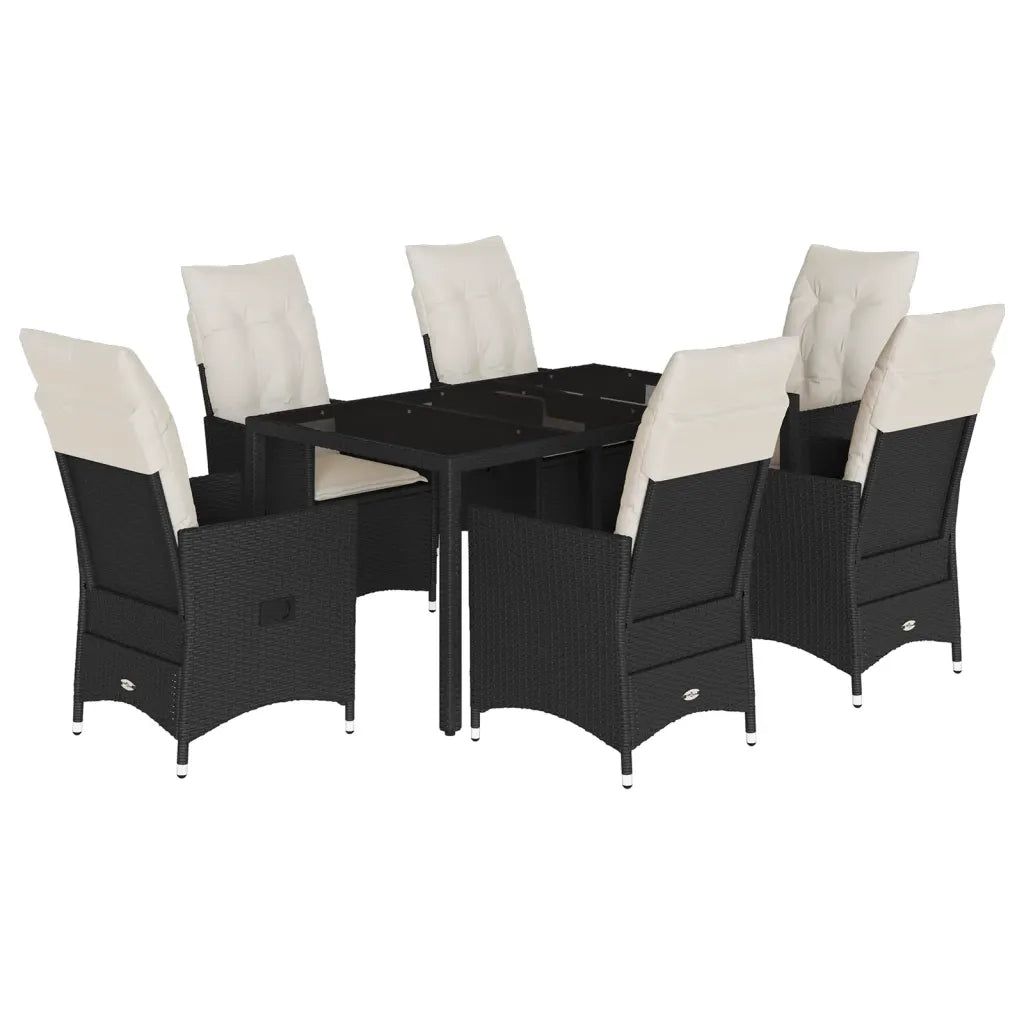 Set da Pranzo da Giardino 7 pz Nero con Cuscini in Polyrattan 3276695