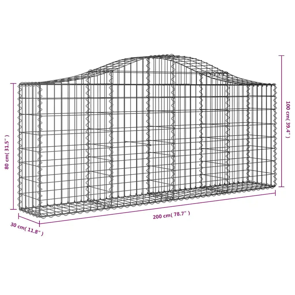 Cesti Gabbioni ad Arco 8 pz 200x30x80/100 cm Ferro Zincato 3145415