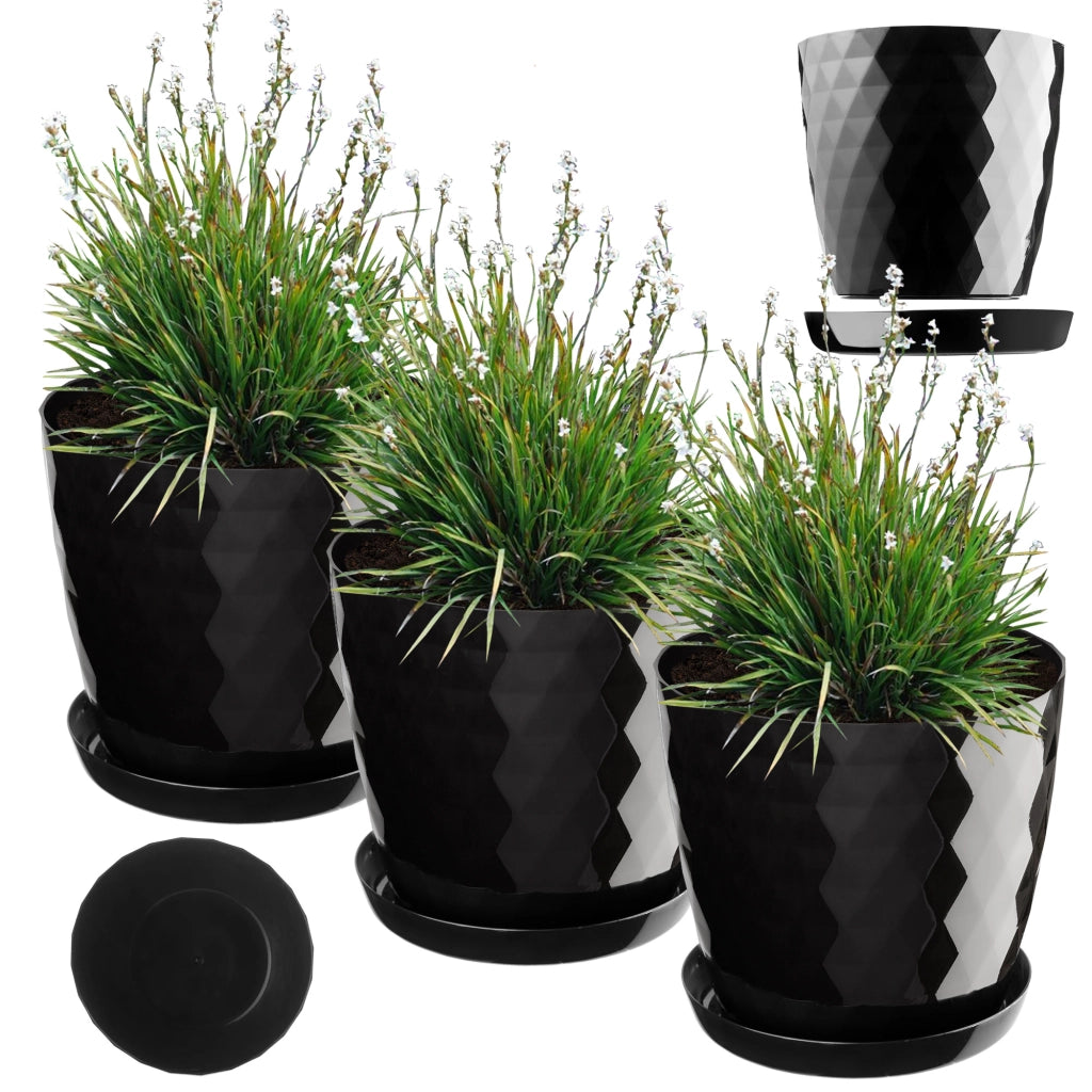 Vaso da fiori KADAX, fioriera, coperchio, 30 cm, supporto per fiori, plastica nera, 3 pezzi.