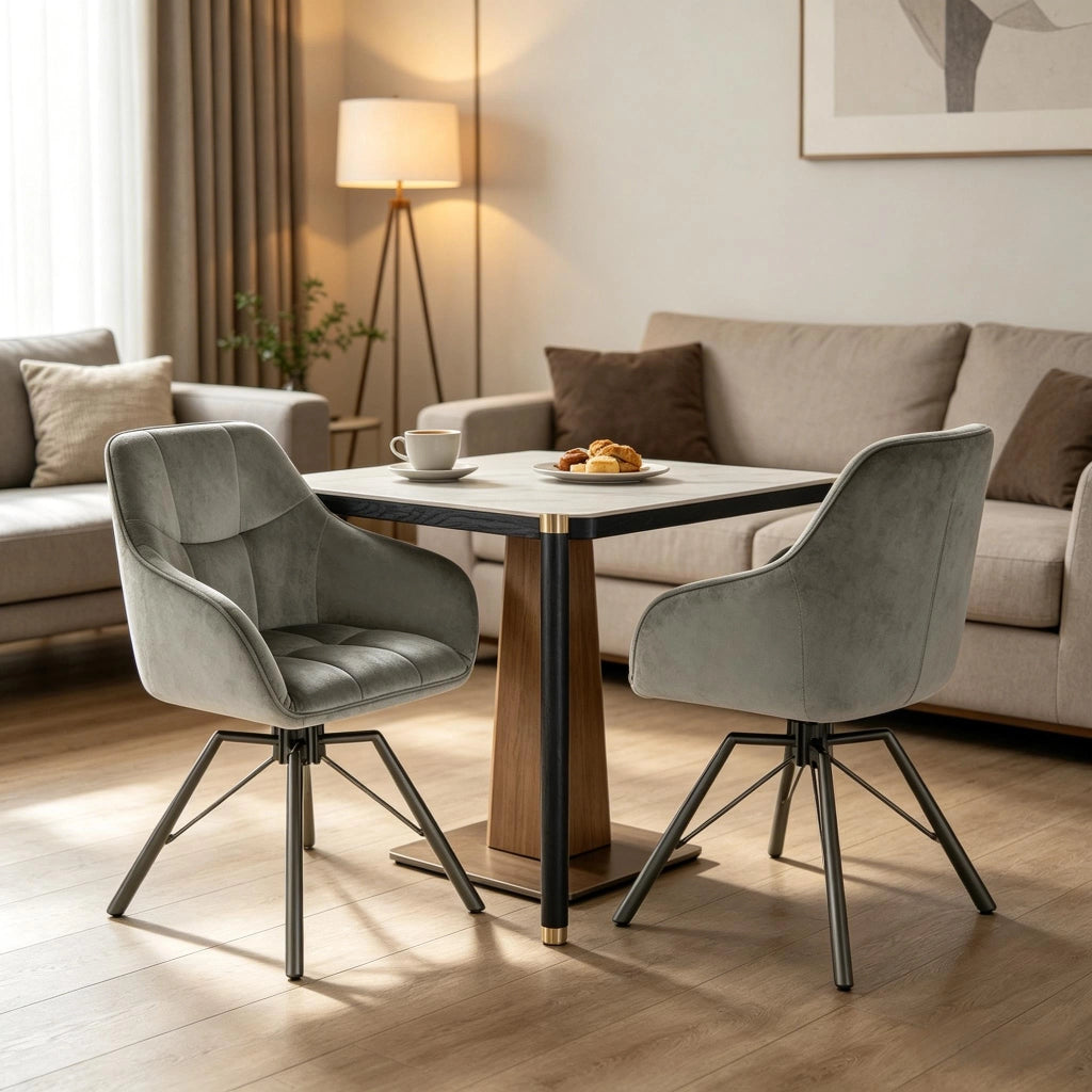 Sedia da Pranzo Set da 2 Girevole a 360° con Braccioli e Schienale Ergonomico in Velluto Grigio Scuro