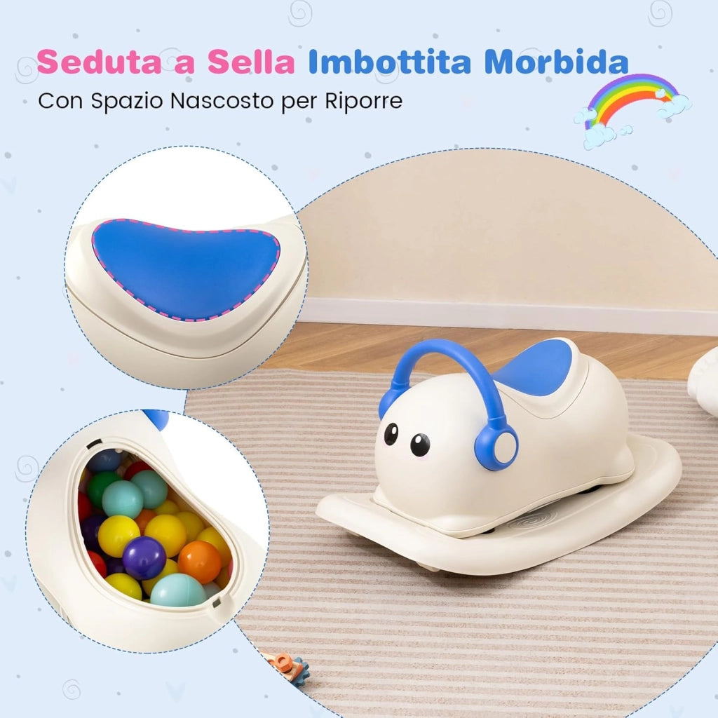 3 in 1 Cavallo a Dondolo per Bambini, Dondolo Cavalcabile con Spazio Nascosto, Ruote Scorrevoli e Tavola di Equilibrio Rimovibile, Regalo per Bambini 1-3 Anni
