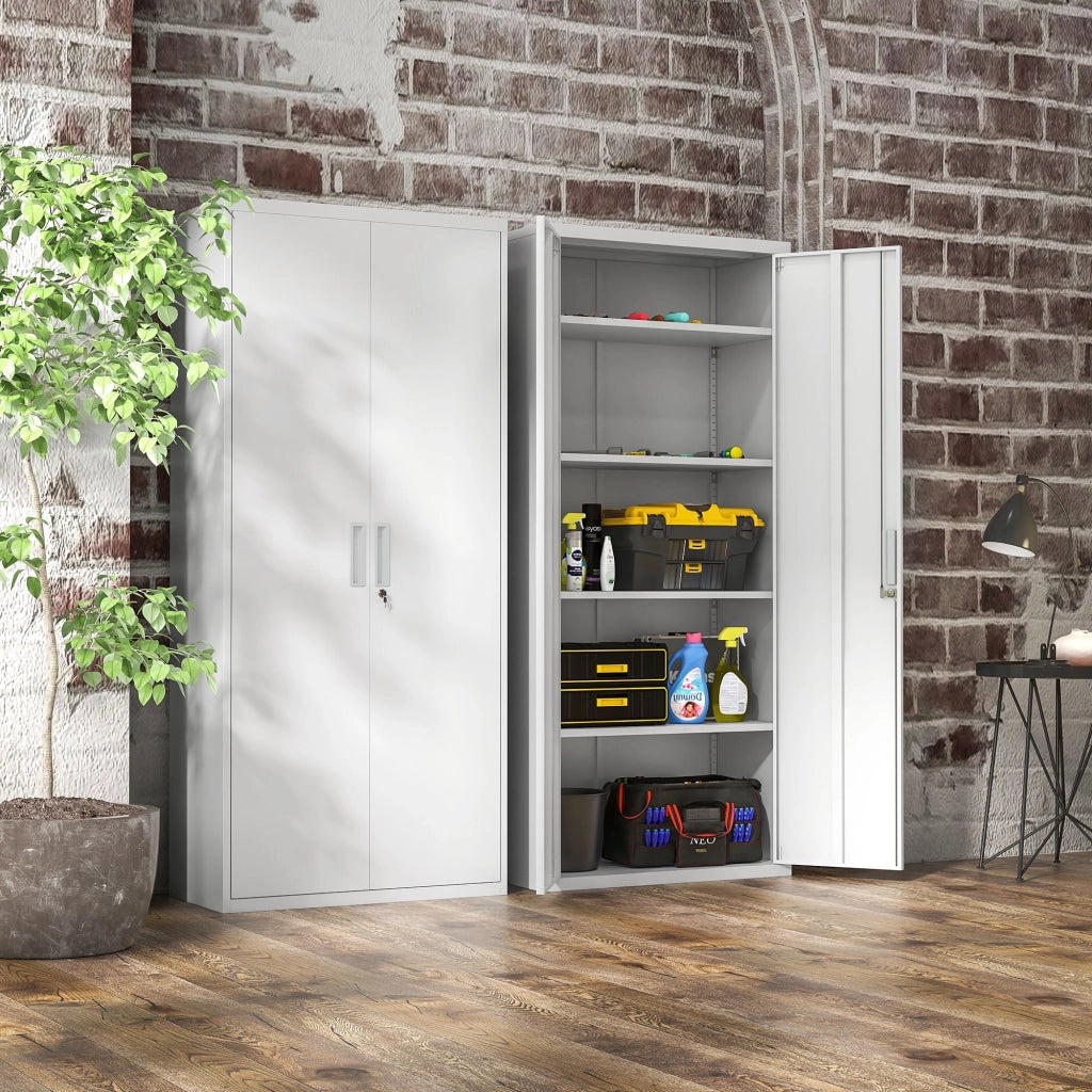 Armadio da Ufficio in Acciaio con 4 Ripiani Regolabili 80x40x180 cm Bianco