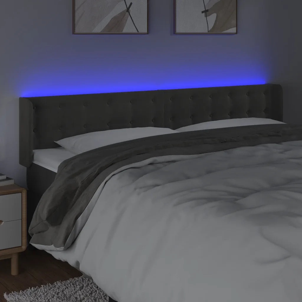Testiera a LED Grigio Scuro 183x16x78/88 cm in Velluto 3123731