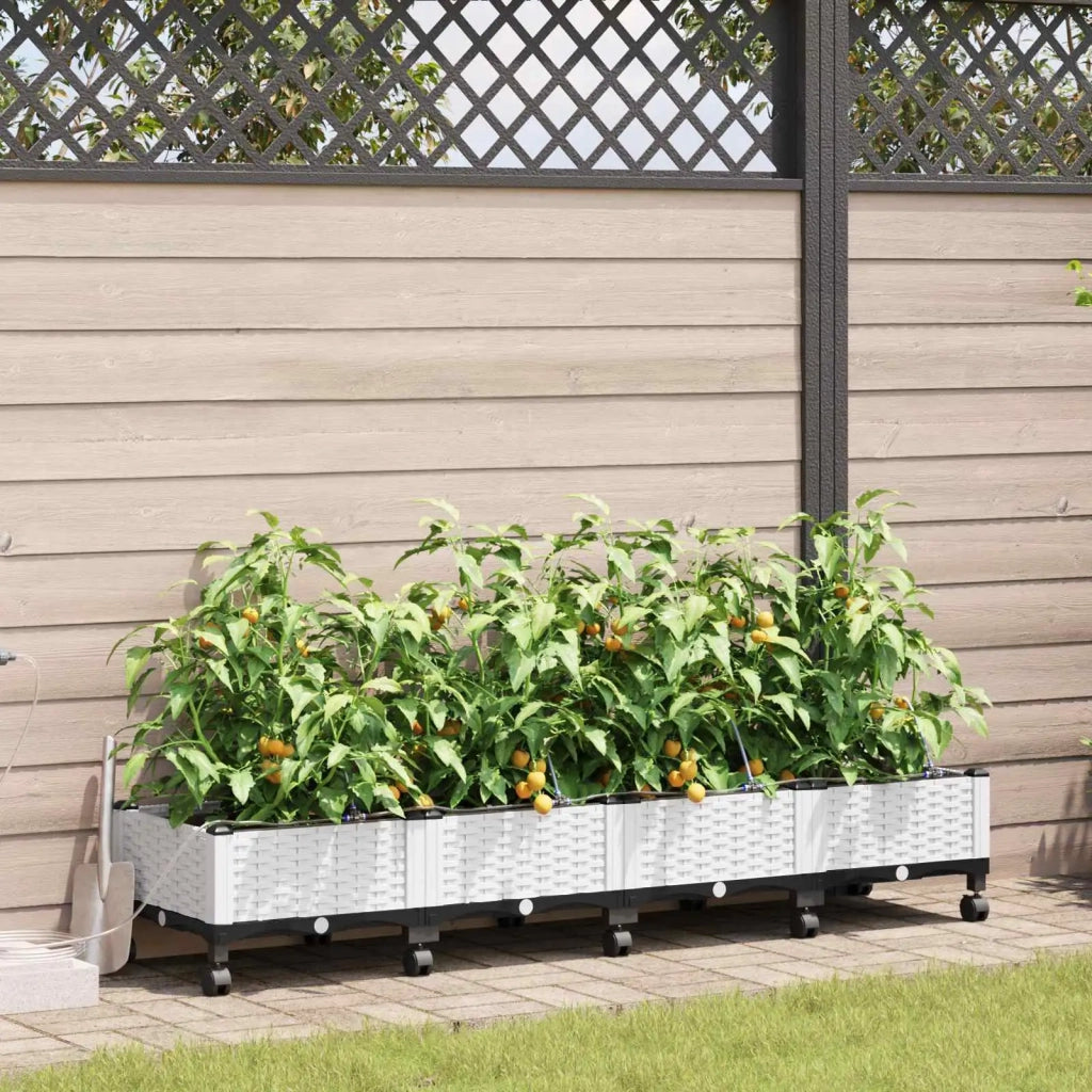 Vaso da Giardino con Irrigazione e Ruote 4 pz Bianco PP 3423147
