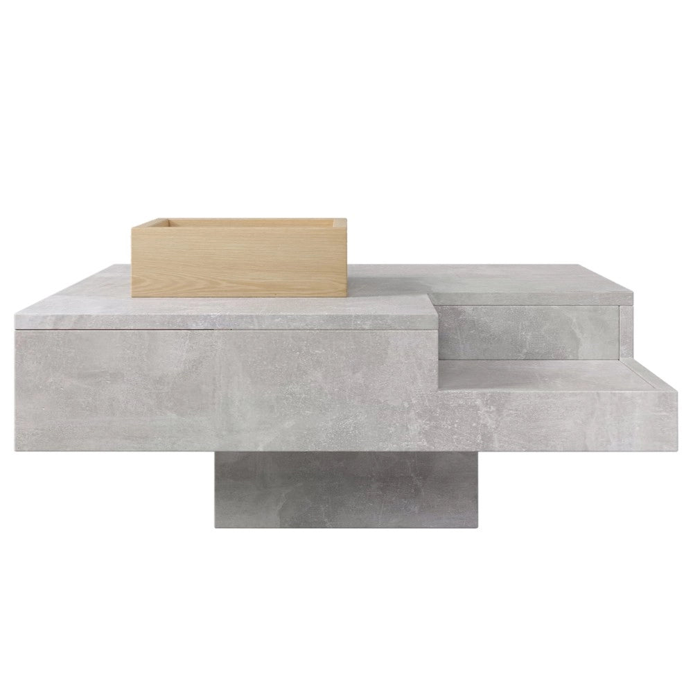 Tavolino da Caff¨¨ con Contenitore ¨C MINIMAL ¨C Effetto Cemento e Legno, 72x72x30 cm