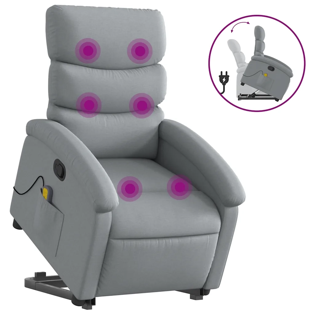 Poltrona | Sedia Relax Alzapersona Massaggi Reclinabile Grigio Chiaro Tessuto