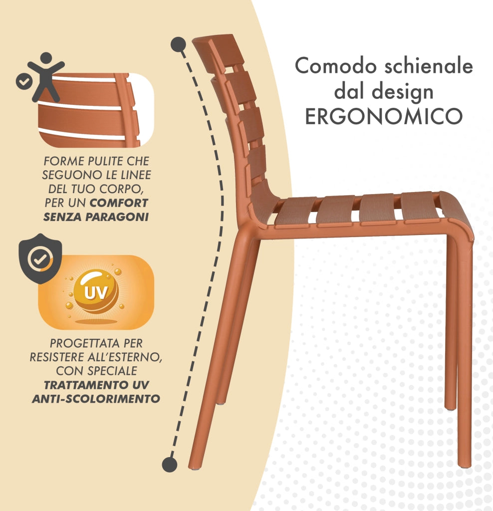 Set 4 Sedie In Polipropilene e Fibra Di Vetro Sedia Cucina Trattamento Uv Antiscolorimento Giardino Interno Esterno Moderne Robuste Resistenti Seduta Terrazzo Soggiorno Bar Ristorante Impilabili Nina-Arancio