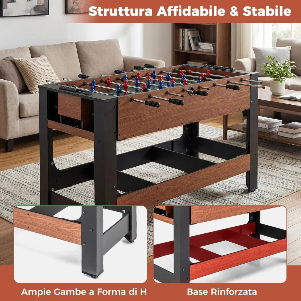 2 in 1 Calcio Balilla, Tavolo da Biliardo con 2 Palline, Stecche Triangolo Spazzola e Gessetti, Tavolo Multigioco per Casa Sala Giochi e Feste