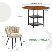 Set tavolo da pranzo e sedie con 1 tavolo rotondo e 4 sedie con ripiani; in tessuto; MDF e metallo noce e nero
