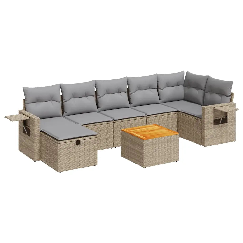Set Divano da Giardino 8 pz con Cuscini Beige in Polyrattan 3325825