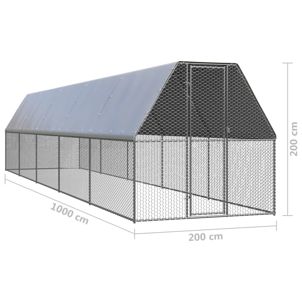 Pollaio da esterno 2 x 10 x 2 m in acciaio zincato con tetto impermeabile 02_0001687