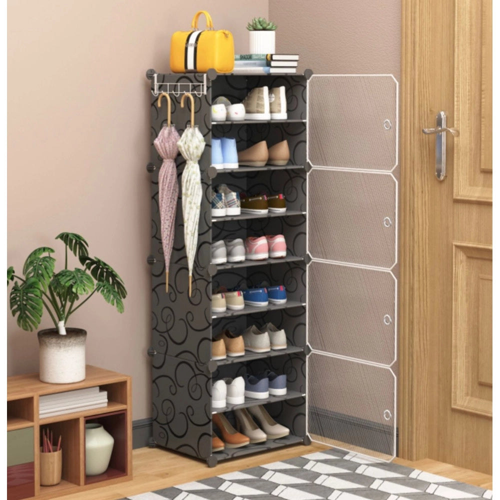 Trade Shop - Scarpiera A 8 Strati Modulare Con Porta Ganci In Metallo Portascarpe Per Ingresso Camera -