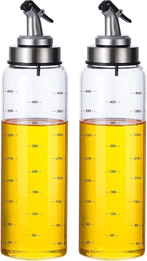 Olio, beccuccio in acciaio inossidabile e flacone in vetro con distribuzione precisa, per cucina, griglia, BPA-free, libero da polvere e perdite. Distributore di aceto e olio (500 ml).