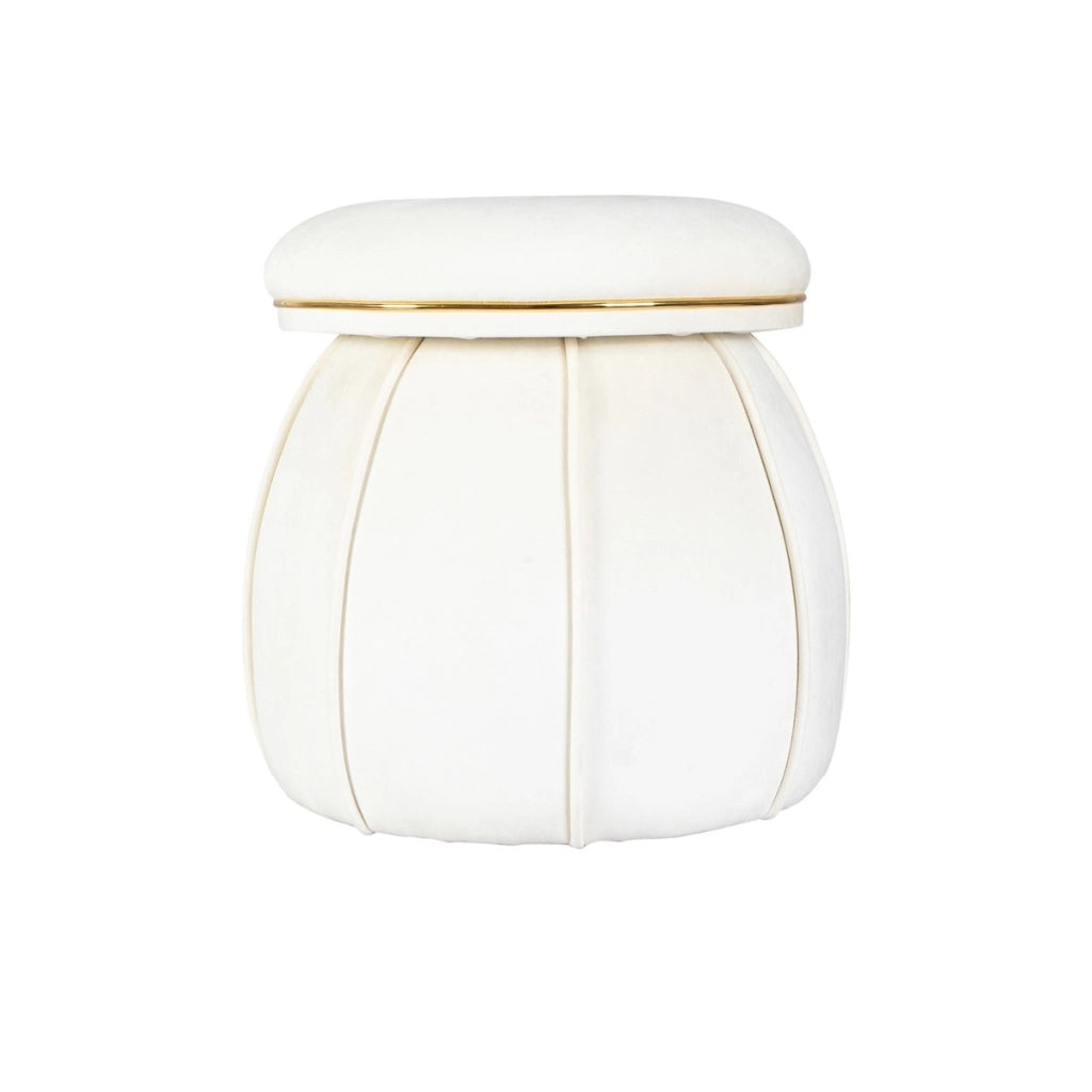 Pouf imbottito Corin in velluto avorio e oro