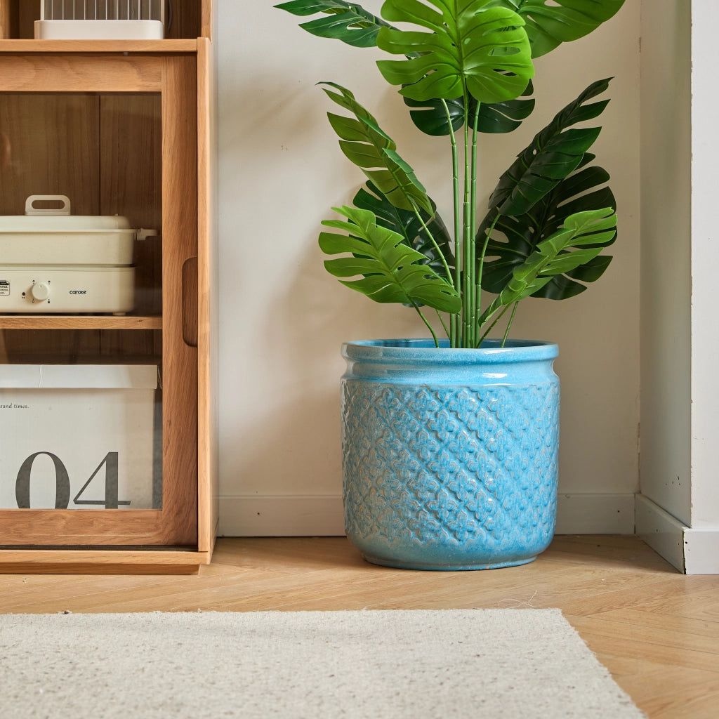 Fioriera in ceramica con foro di drenaggio finitura blu anticato per interno e esterno resistente al gelo